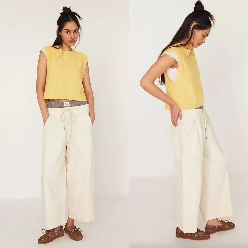 We The Free | Easy Peasy Pull-On Jeans in Irie Off White Drawstring Baggy Pant M